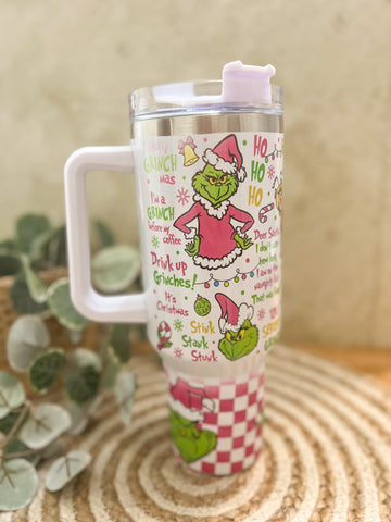 Pink Grinch 40 oz tumbler