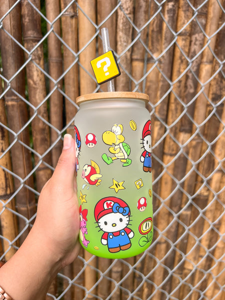 Kitty Mario Frosted glass can